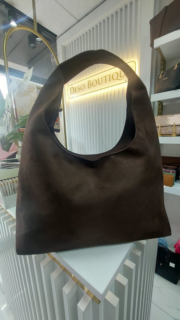 Kahverengi Süet Minimalist Kadın Çanta - Görsel 2