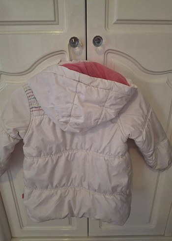 Kapüşonlu Beyaz Kız Çocuk Düğmeli Mont - Görsel 6