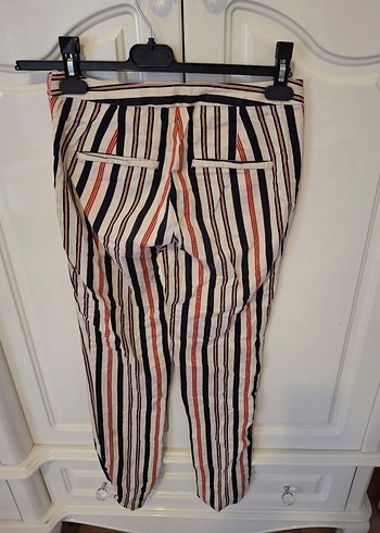 Çizgili Piliseli Kadın Kumaş Pantolon - Görsel 3