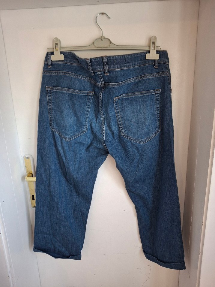 Erkek Gri Mavi Bol Kesim Denim Midi Pantolon - Görsel 3