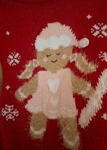 Nakışlı Kız Çocuk Kırmızı Triko Kazak - Görsel 3