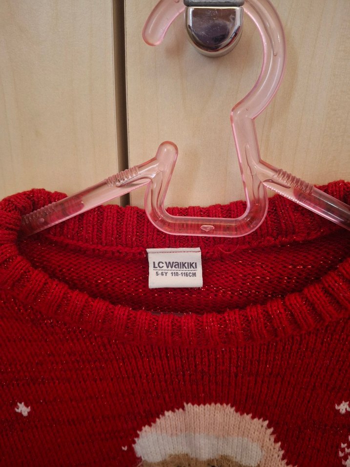 Nakışlı Kız Çocuk Kırmızı Triko Kazak - Görsel 2