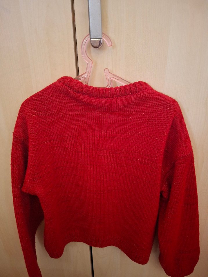 Nakışlı Kız Çocuk Kırmızı Triko Kazak - Görsel 4