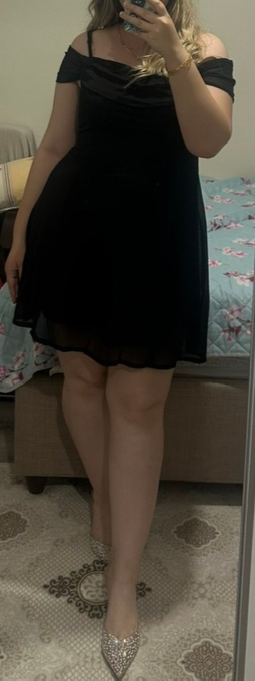 Drapeli Siyah Elbise - Görsel 3