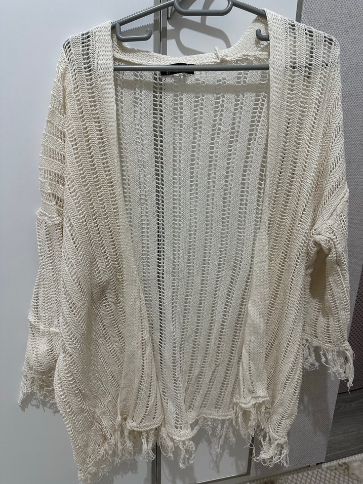 Bohem Beyaz Örgü Kadın Hırka - Görsel 4