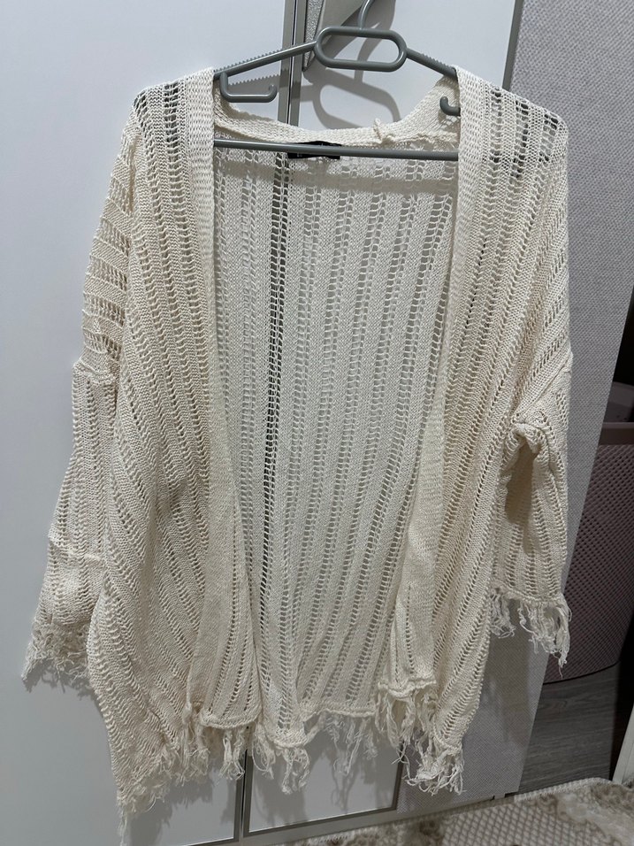 Bohem Beyaz Örgü Kadın Hırka - Görsel 2