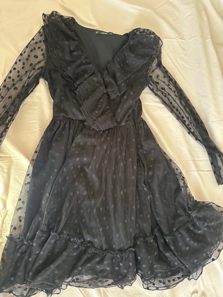 Siyah uzun kollu elbise - Görsel 3