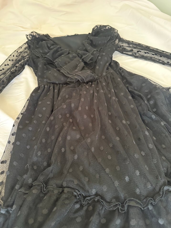 Siyah uzun kollu elbise - Görsel 4