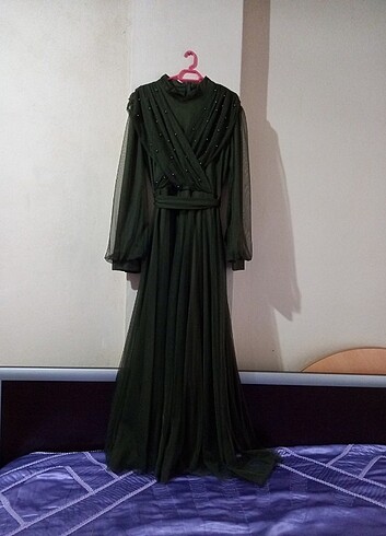 46 Beden yeşil Renk Uzun elbise