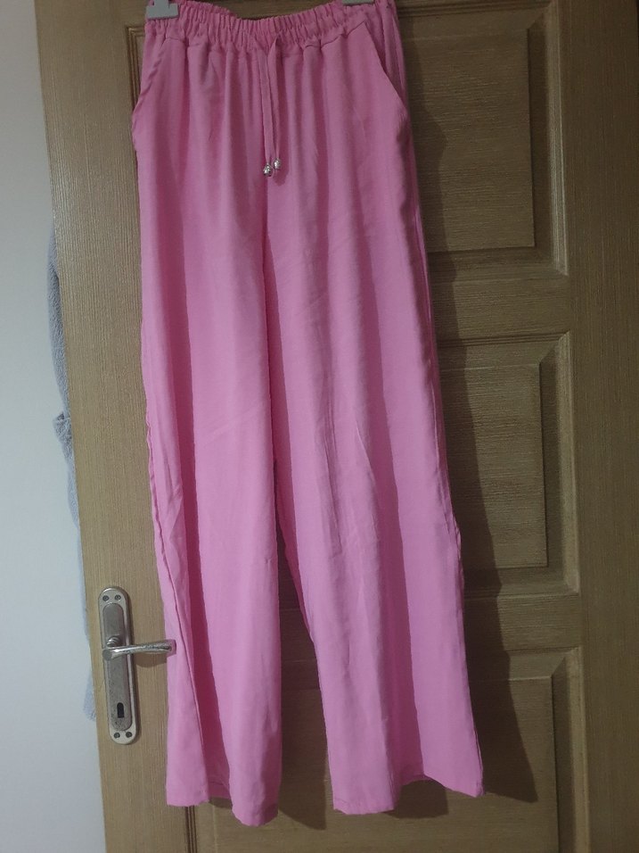 Pembe Salaş Kadın Uzun kumaş Pantolon - Görsel 2