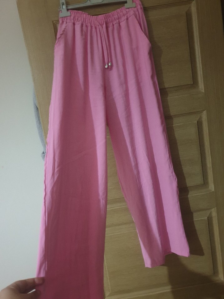 Pembe Salaş Kadın Uzun kumaş Pantolon - Görsel 3