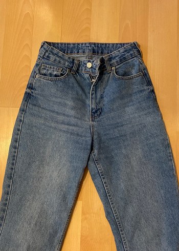 Diğer Parlak Mavi Bol Kesim Midi Denim Pantolon