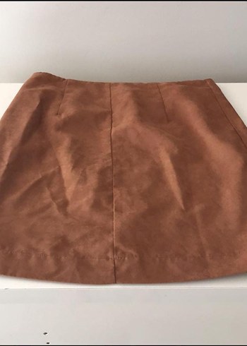 Düğmeli Kahverengi Süet Midi Etek - Görsel 2