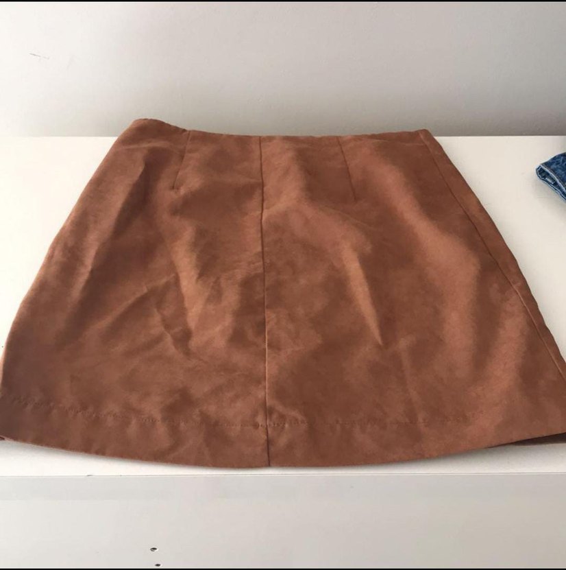 Düğmeli Kahverengi Süet Midi Etek - Görsel 2