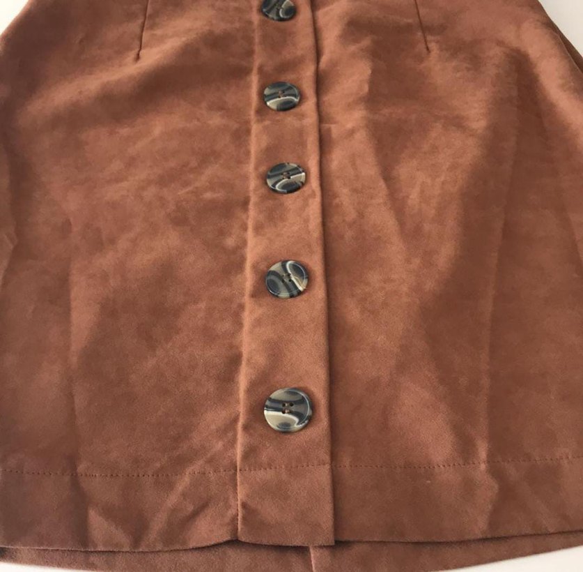 Düğmeli Kahverengi Süet Midi Etek - Görsel 4