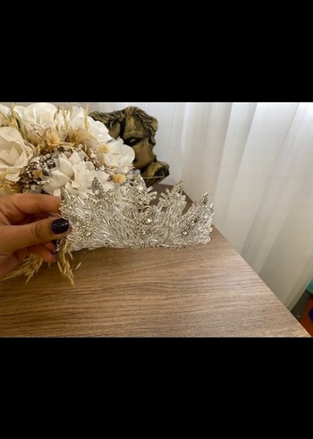 Payetli Bohem Gelin Tacı Beyaz Gri - Görsel 2