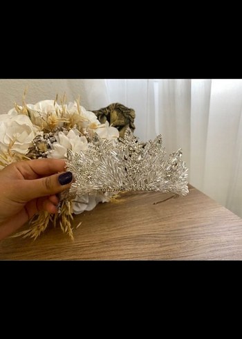 Payetli Bohem Gelin Tacı Beyaz Gri - Görsel 4