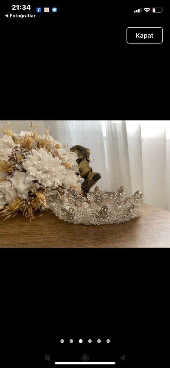 Payetli Bohem Gelin Tacı Beyaz Gri - Görsel 3