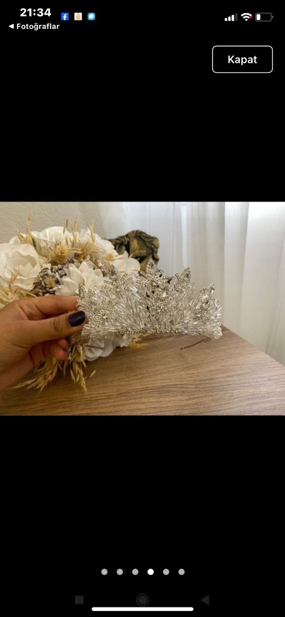 Payetli Bohem Gelin Tacı Beyaz Gri - Görsel 4