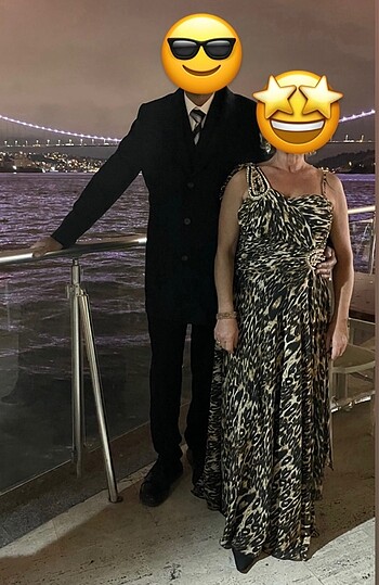 l Beden Leopar desenli gece elbisesi 2kere giyildi tertemiz