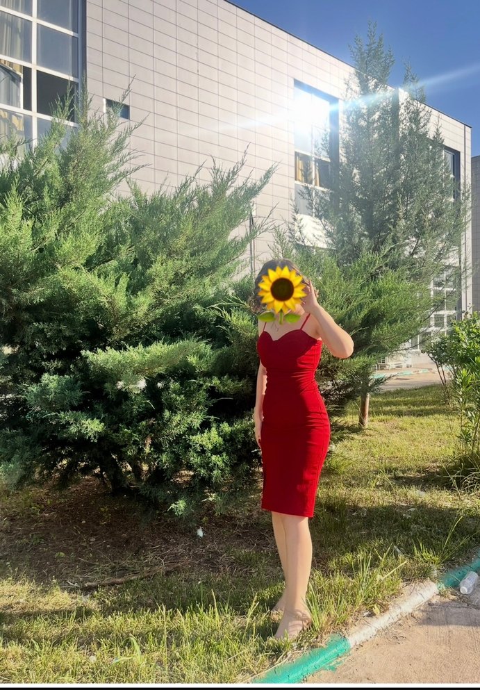 Kırmızı V Yaka Midi Dar Abiye Elbise - Görsel 2