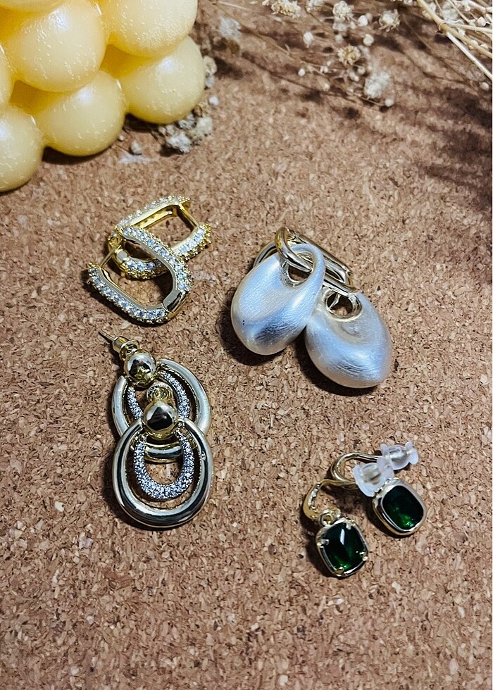 Vintage Zümrüt Yeşili Sallantılı Küpe - Görsel 3