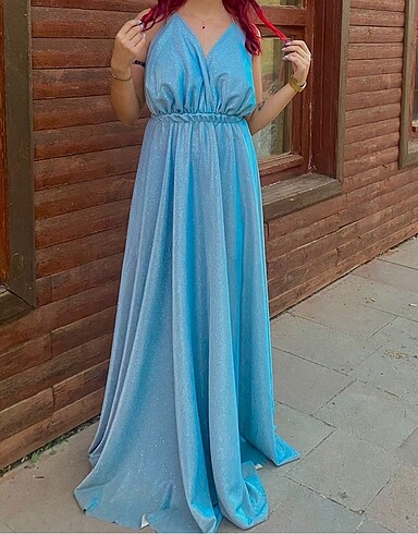 simli uzun elbise