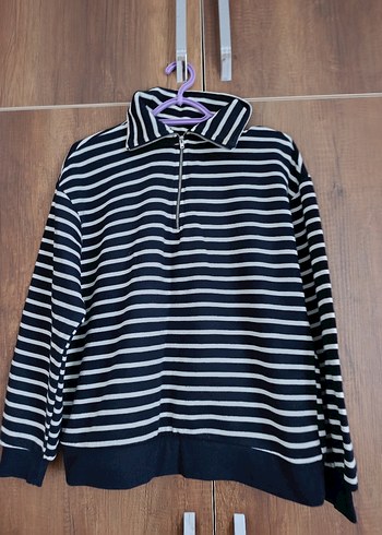 Fermuarlı Çizgili Kadın Sweatshirt