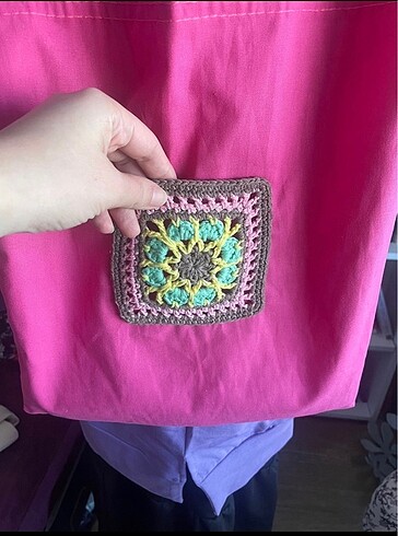 Diğer Pembe kroşe cep detay bez çanta