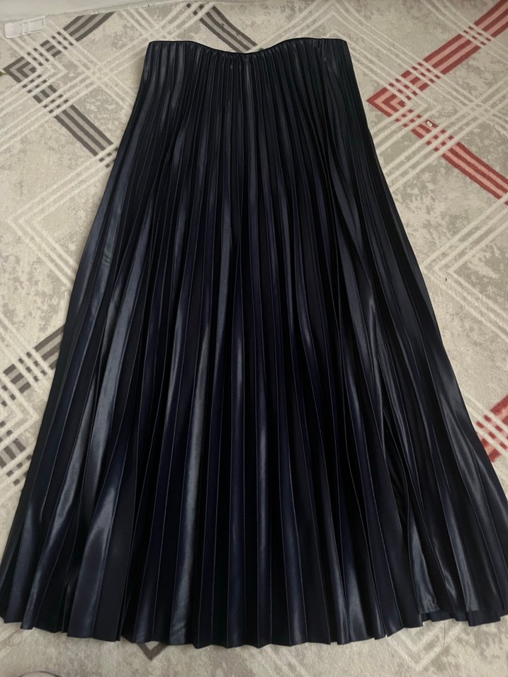 Lacivert Piliseli Uzun Kadın Etek - Görsel 2