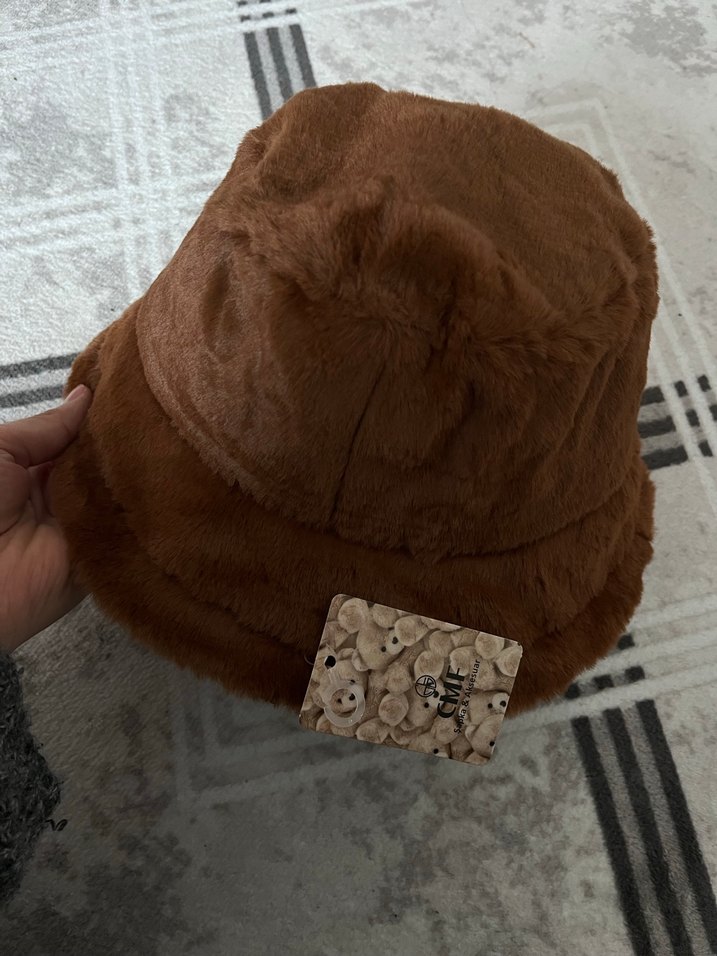 Kahverengi Kürklü Kadın Şapka peluş tüylü - Görsel 2