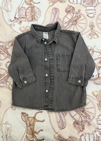 Erkek Çocuk Gri Denim Uzun Kollu Gömlek