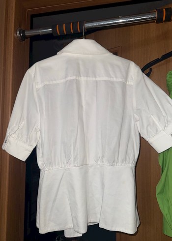 Düğmeli Beyaz Kısa Kollu Kadın Gömlek - Görsel 4