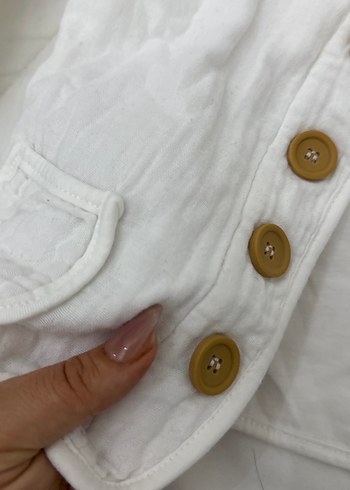 Beyaz Keten Bebek Hırka, Uzun Kollu, Düğmeli - Görsel 3