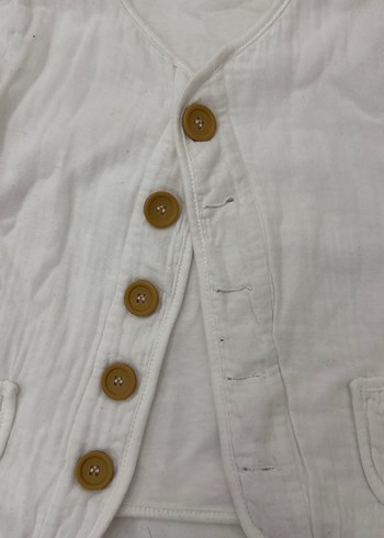 Beyaz Keten Bebek Hırka, Uzun Kollu, Düğmeli - Görsel 2