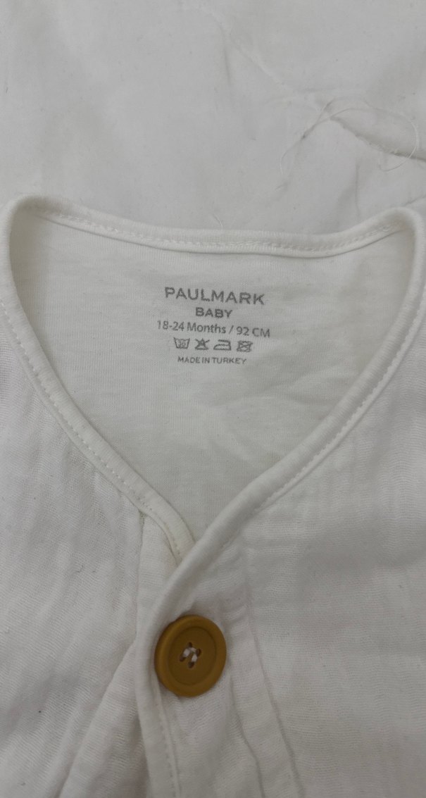 Beyaz Keten Bebek Hırka, Uzun Kollu, Düğmeli - Görsel 4