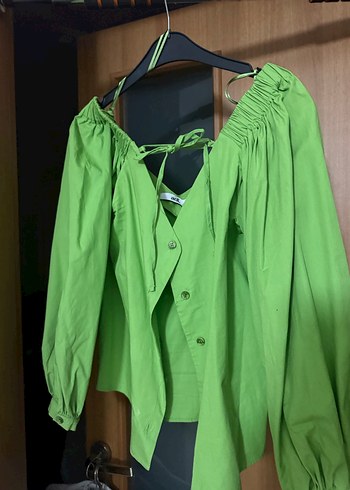 Düğmeli Yeşil Kadın Gömlek - Görsel 3