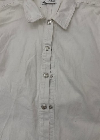 Kadın Beyaz Keten Kısa Kollu Gömlek - Görsel 2