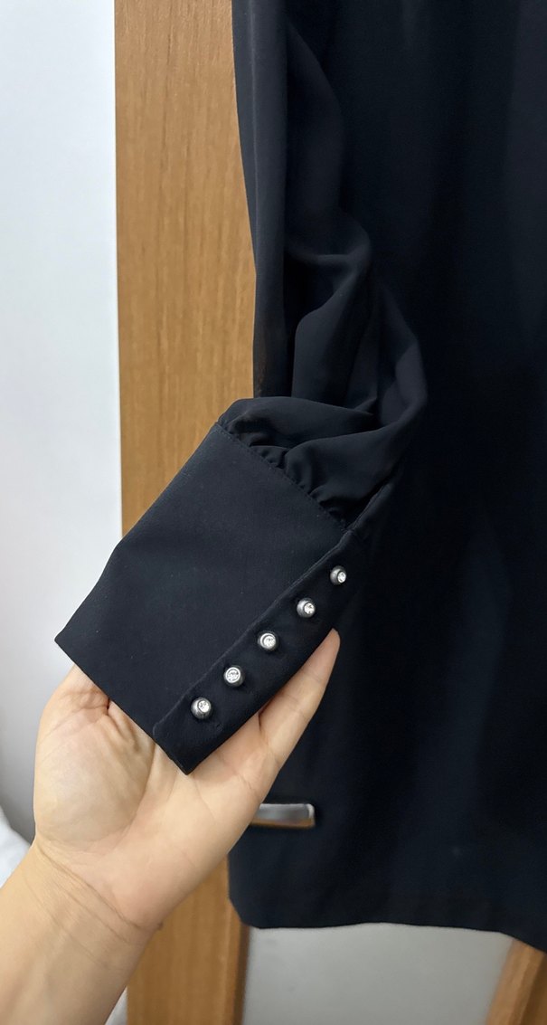 Uzun Kollu Siyah Midi Elbise - Görsel 4