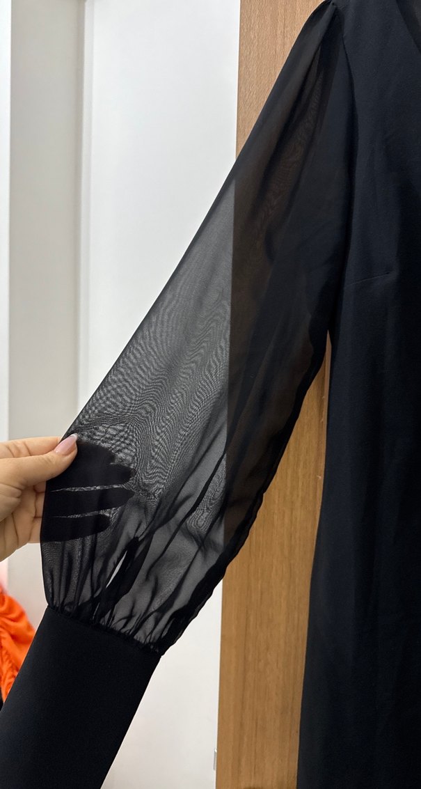 Uzun Kollu Siyah Midi Elbise - Görsel 2