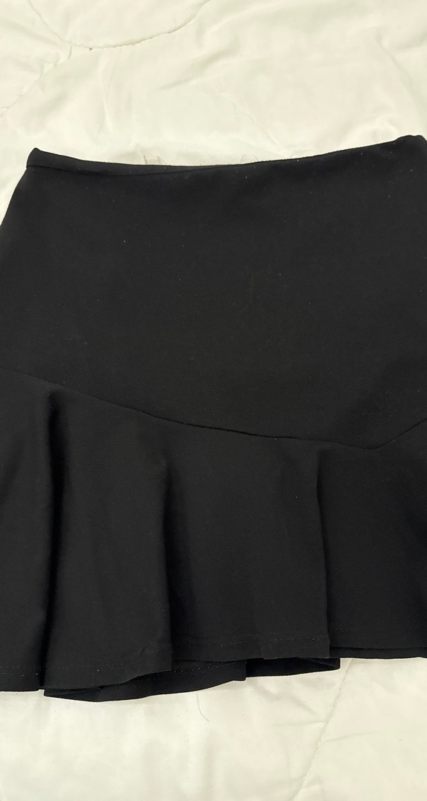 Siyah Mini Fırfırlı Kadın Etek - Görsel 2