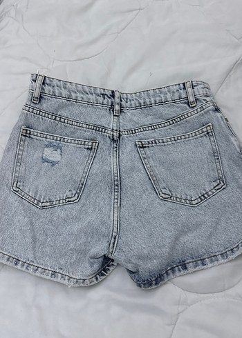 Düğmeli Gri Mini Kot Şort - Görsel 4