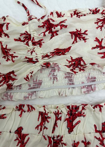 Kırmızı Desenli Straplez Mini Bohem Elbise - Görsel 4