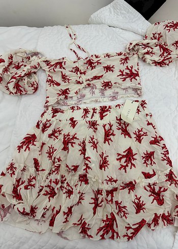 Kırmızı Desenli Straplez Mini Bohem Elbise - Görsel 3