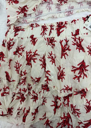 Kırmızı Desenli Straplez Mini Bohem Elbise - Görsel 5