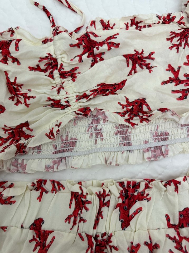 Kırmızı Desenli Straplez Mini Bohem Elbise - Görsel 4