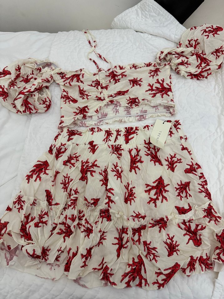 Kırmızı Desenli Straplez Mini Bohem Elbise - Görsel 3