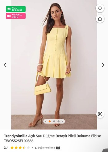 Trendyolmilla Sarı Düğmeli Mini Elbise - Görsel 2