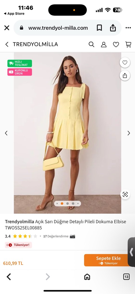 Trendyolmilla Sarı Düğmeli Mini Elbise - Görsel 2