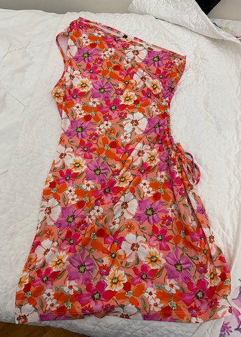 Pembe Çiçekli Straplez Mini Elbise - Görsel 2